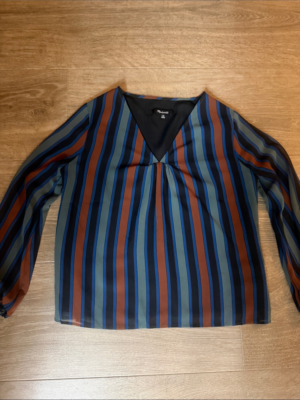 Madewell Striped V-Neck Long Sleeve Blouse